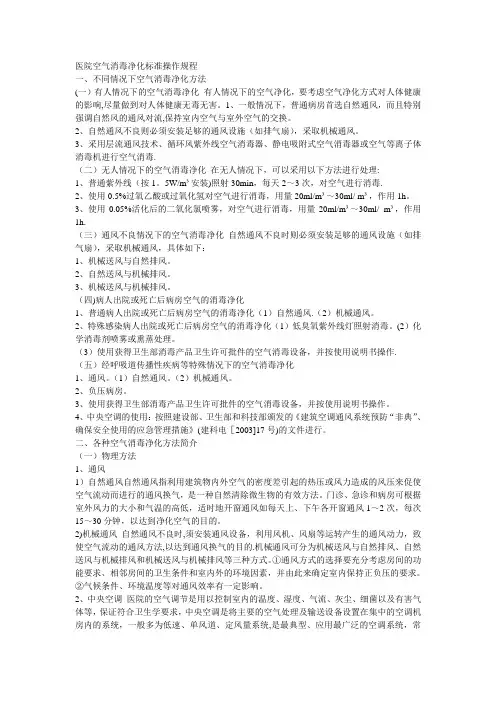 医院空气消毒净化标准操作规程