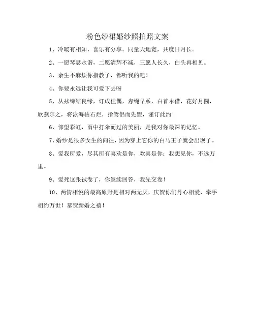 粉色纱裙婚纱照拍照文案