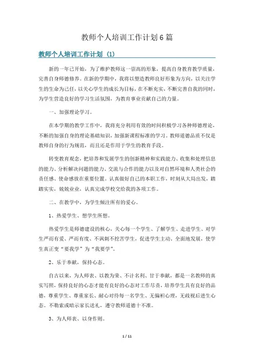 教师个人培训工作计划6篇