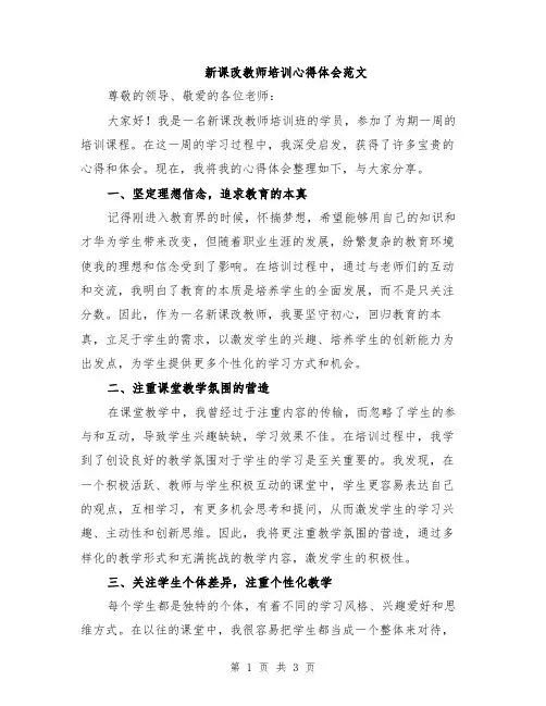 新课改教师培训心得体会范文