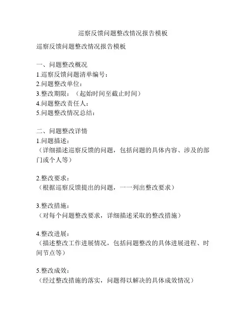 巡察反馈问题整改情况报告模板