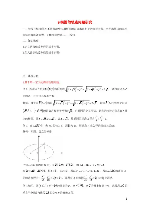 高中数学期末备考：解析几何09椭圆轨迹汇编含解析