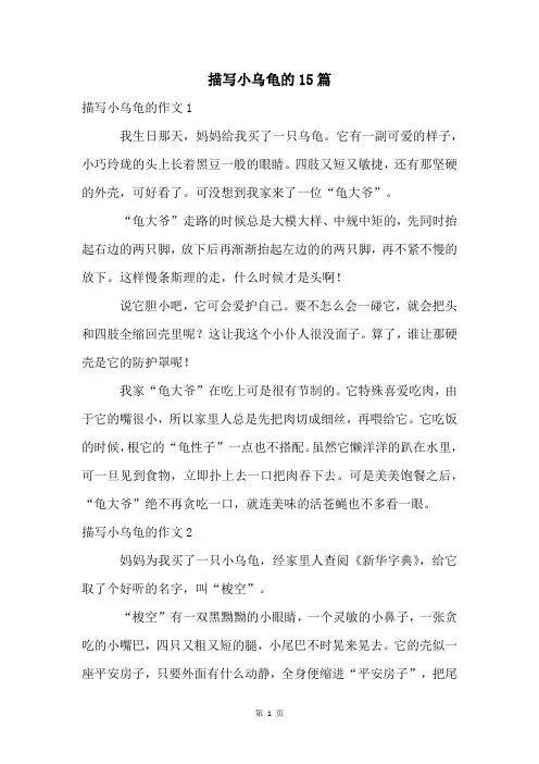 描写小乌龟的15篇