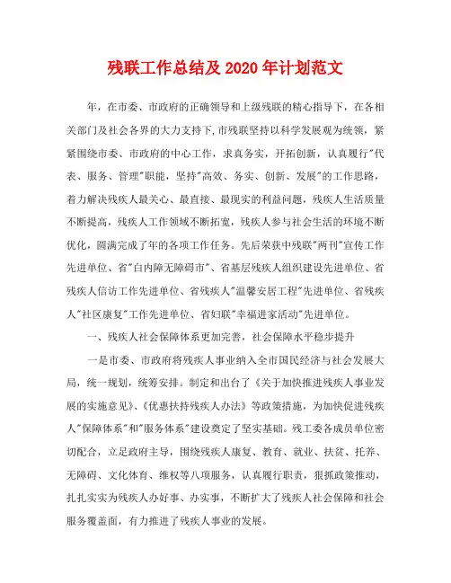 残联工作总结及2020年计划范文