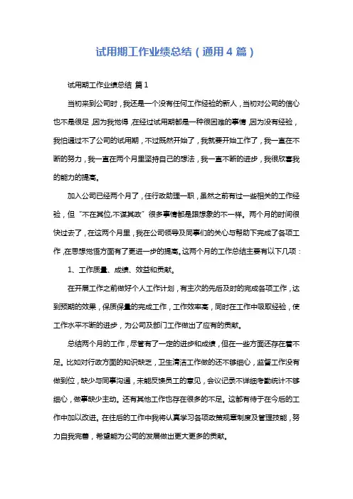 试用期工作业绩总结(通用4篇)