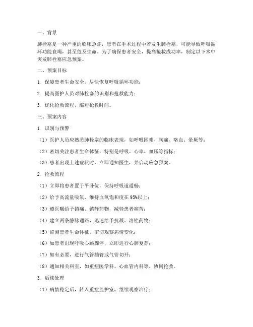 术中突发肺栓塞应急预案