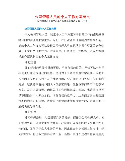 公司管理人员的个人工作计划范文2篇