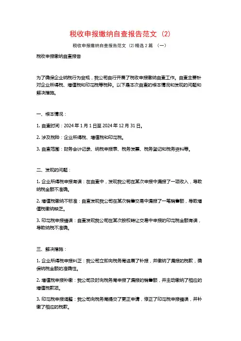 税收申报缴纳自查报告范文2篇