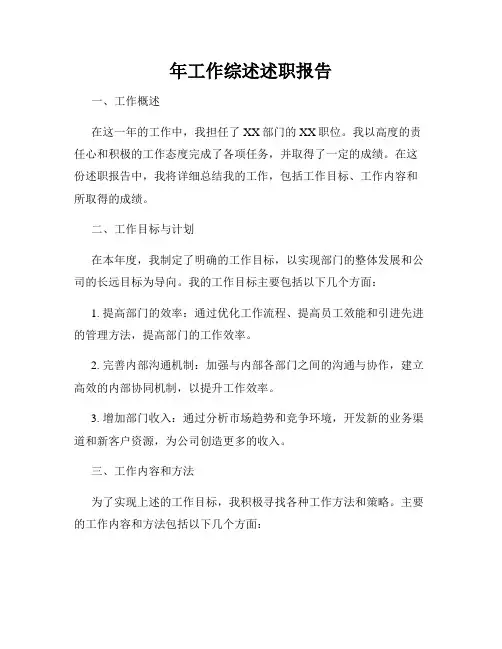年工作综述述职报告