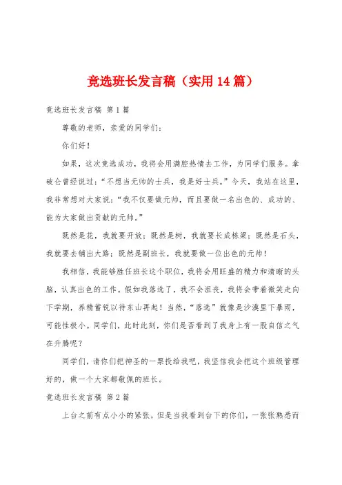 竟选班长发言稿(实用14篇)