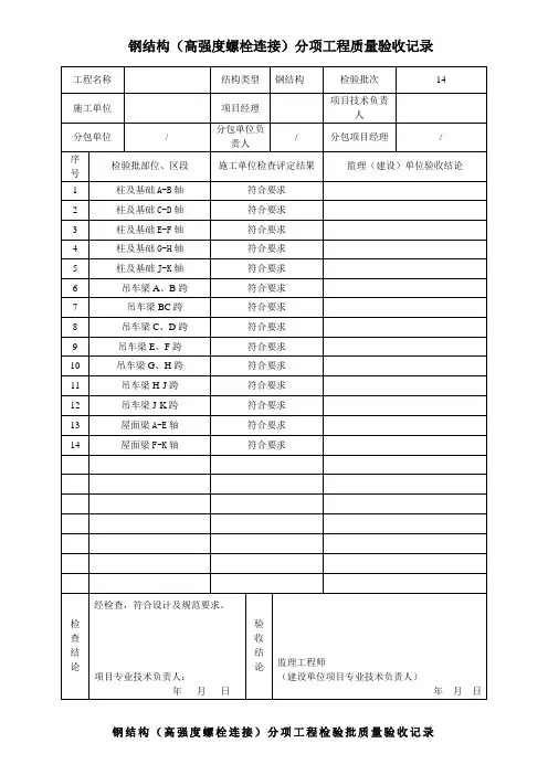 钢结构(高强度螺栓连接)分项工程质量验收记录