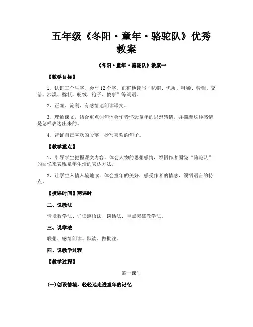 五年级《冬阳·童年·骆驼队》优秀教案