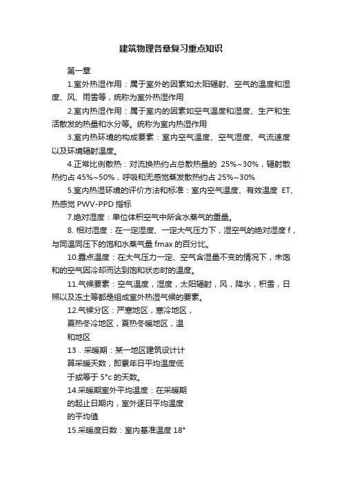 建筑物理各章复习重点知识