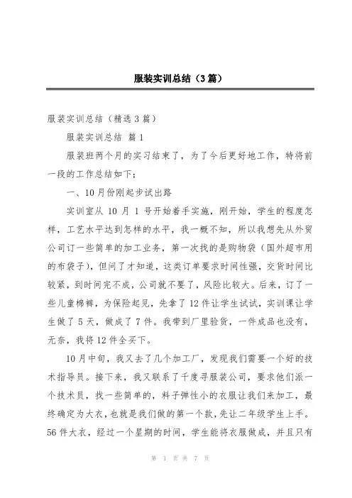 服装实训总结(3篇)