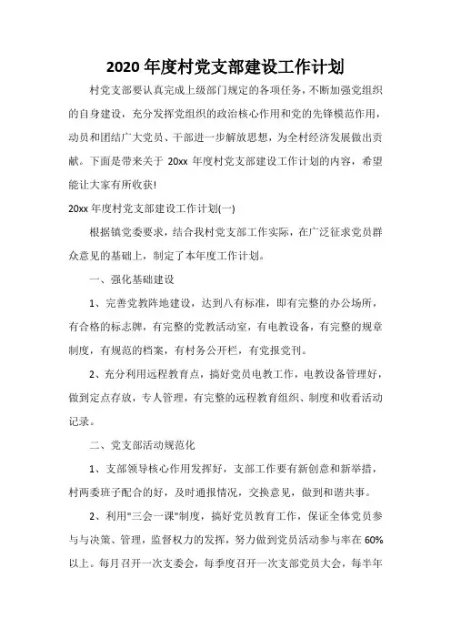  2020年度村党支部建设工作计划