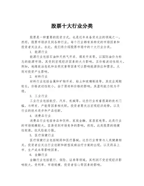 股票十大行业分类