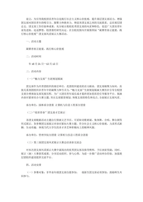 团支部风采展示大赛活动策划书【精选】