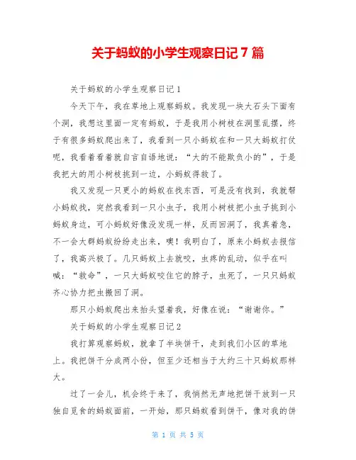 关于蚂蚁的小学生观察日记7篇