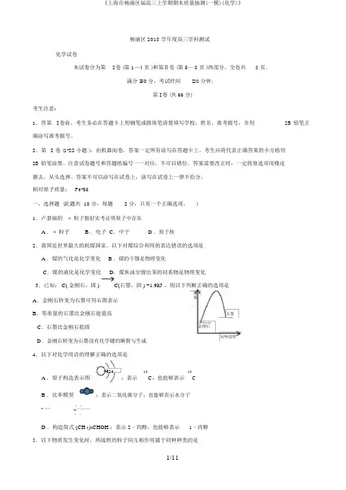 《上海市杨浦区届高三上学期期末质量抽测(一模)(化学)》