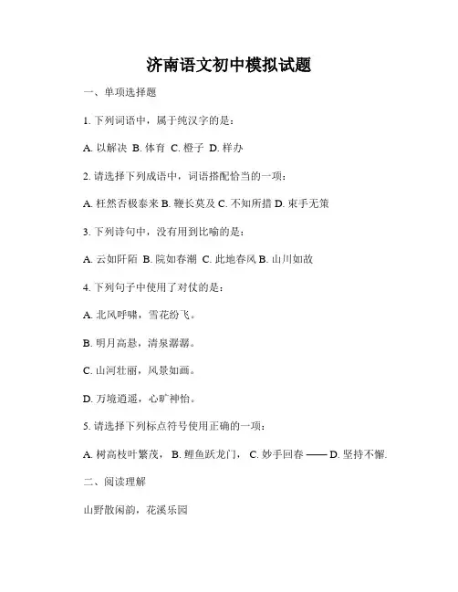 济南语文初中模拟试题