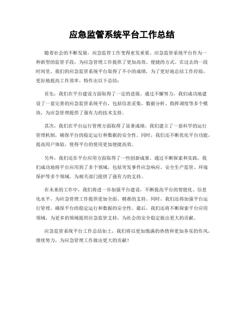 应急监管系统平台工作总结