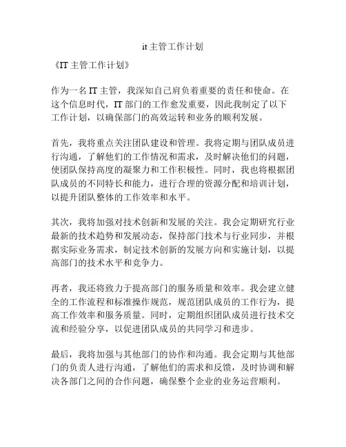 it主管工作计划