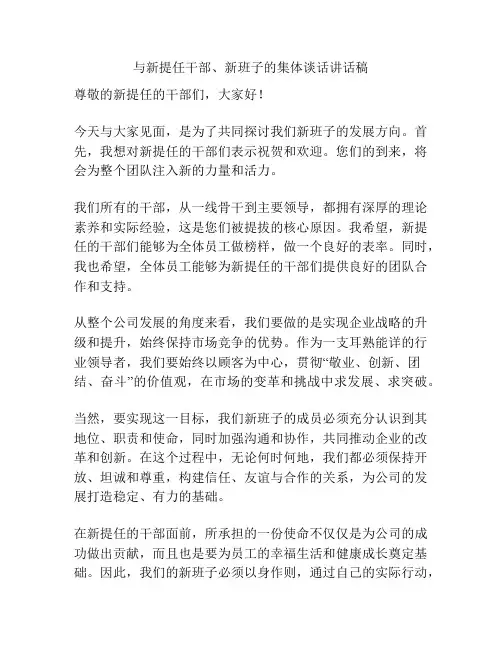 与新提任干部、新班子的集体谈话讲话稿