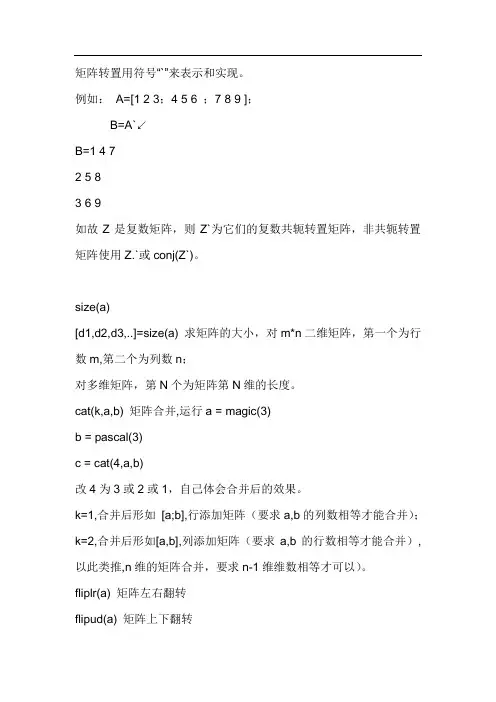 Matlab中矩阵函数