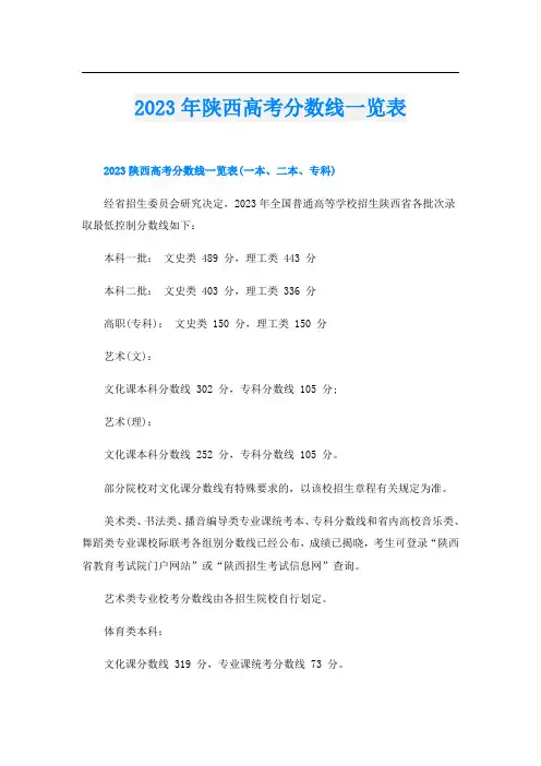 2023年陕西高考分数线一览表