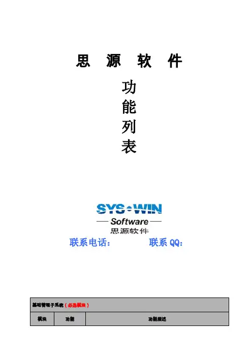 思源物业管理系统8.6版功能列表