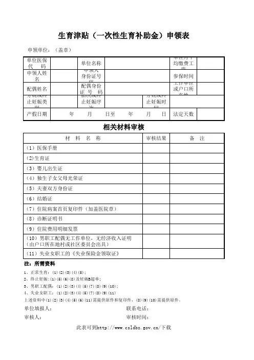 长沙市生育保险津贴申领表