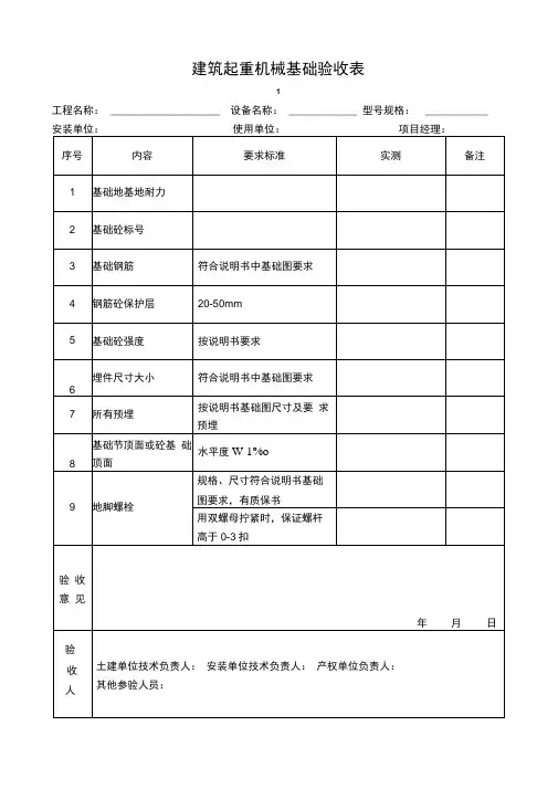 施工升降机综合验收表