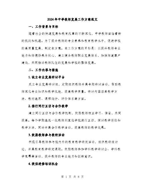 2024年中学教师发展工作方案范文(二篇)