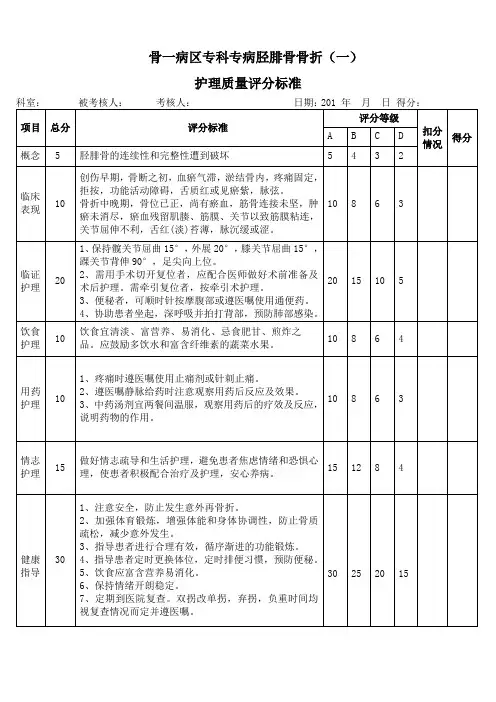 骨一病区专科专病评分标准