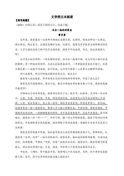 文学类文本阅读—2024届高考语文一轮复习探究高考真题(含答案)