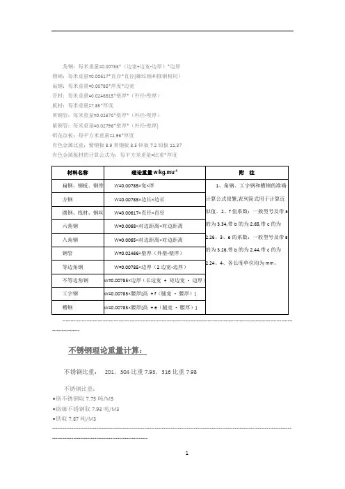 不锈钢理论重量计算公式(全面)-不绣钢管理论公式