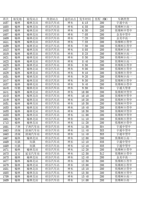 榆林汽车北站——各乡镇汽车班次、时刻表