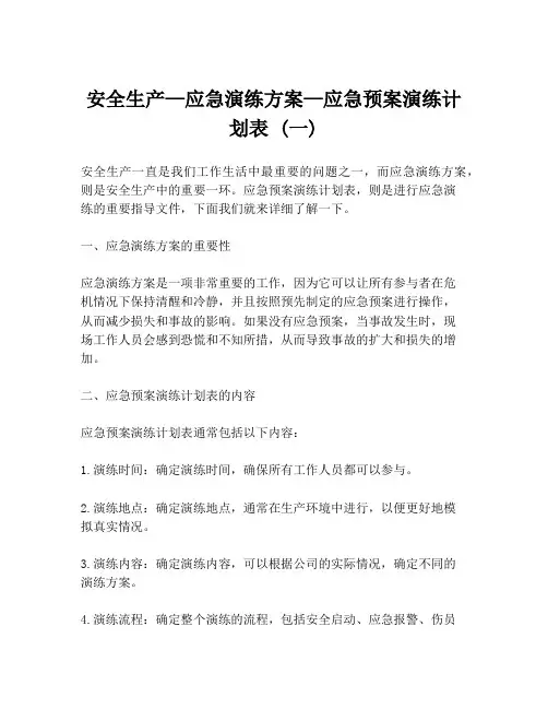 安全生产—应急演练方案—应急预案演练计划表 (一)
