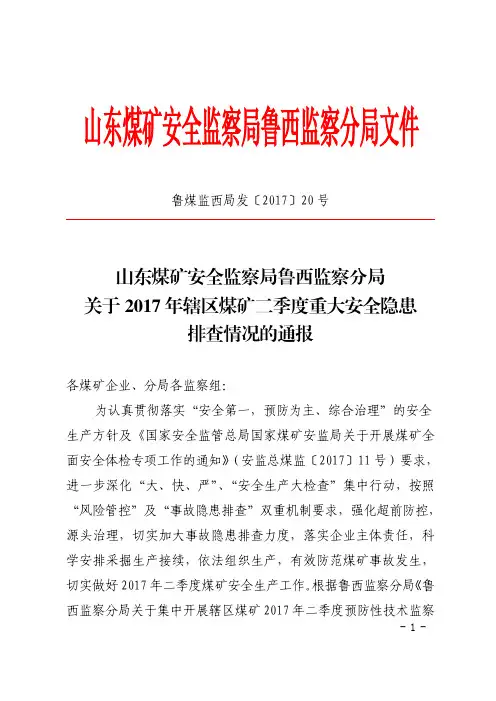 山东煤矿安全监察局鲁西监察分局文件