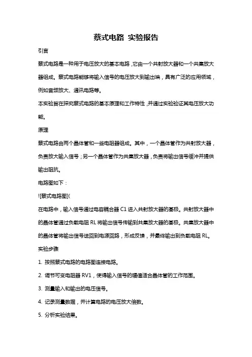 蔡式电路 实验报告