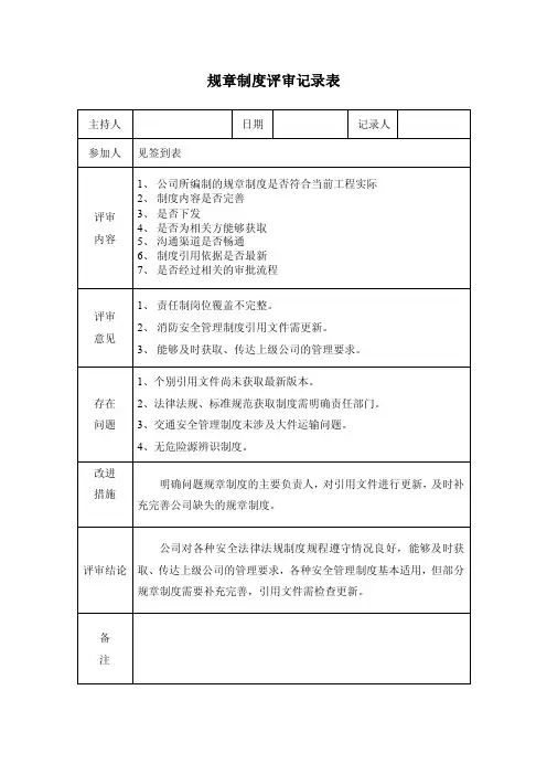 规章制度评审表