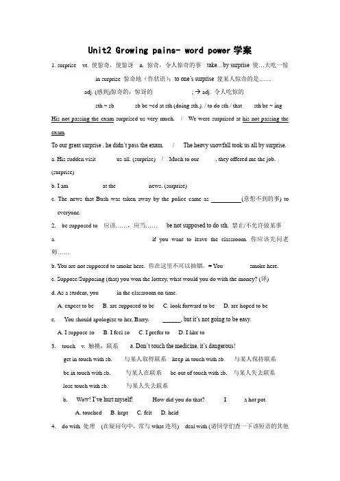 高中英语(牛津译林版)必修一学案 Unit2  growing pains-Word power学案