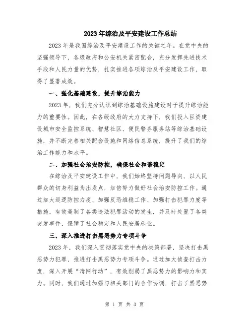 2023年综治及平安建设工作总结