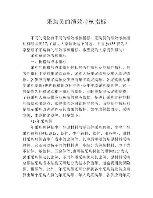 采购员的绩效考核指标