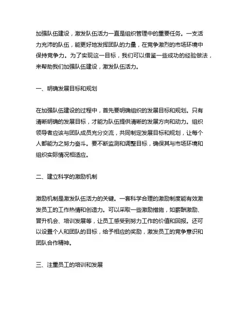 加强队伍建设,激发队伍活力经验做法