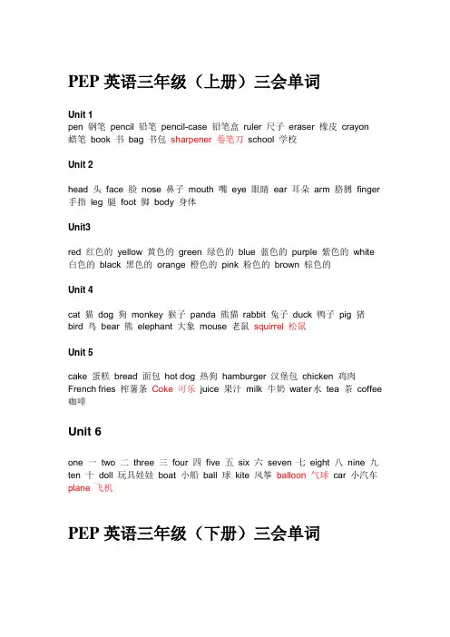 (完整word版)人教PEP3至6年级英语单词表