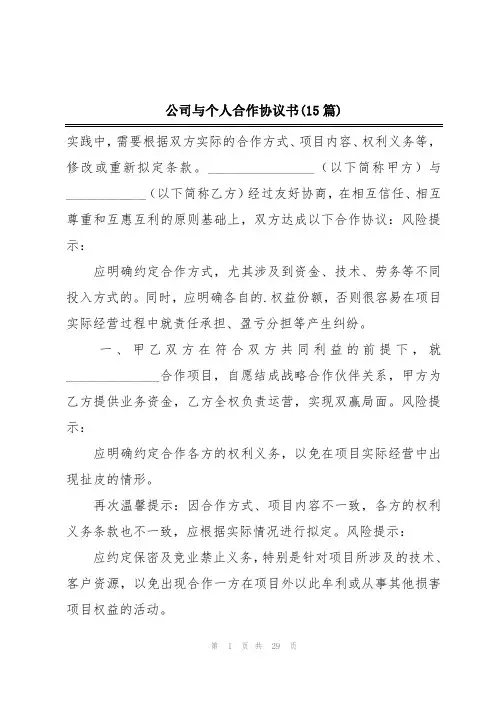 公司与个人合作协议书(15篇)