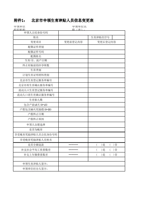 北京市申领生育津贴人员信息变更表