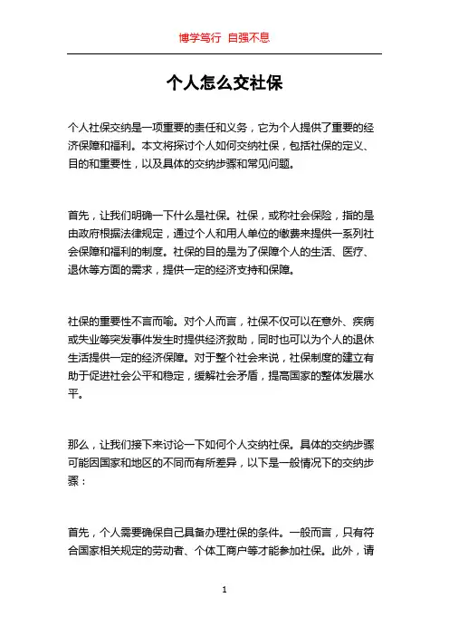 个人怎么交社保
