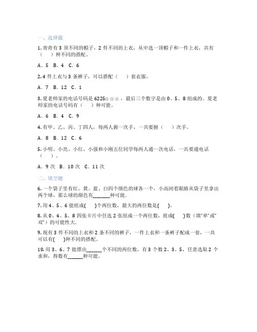搭配问题 小学数学 巩固提高